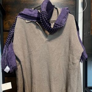 Eileen Fisher Sweater and Scarf Set: S/P V-Neck Taupe Sweater & NWT Purple Scarf